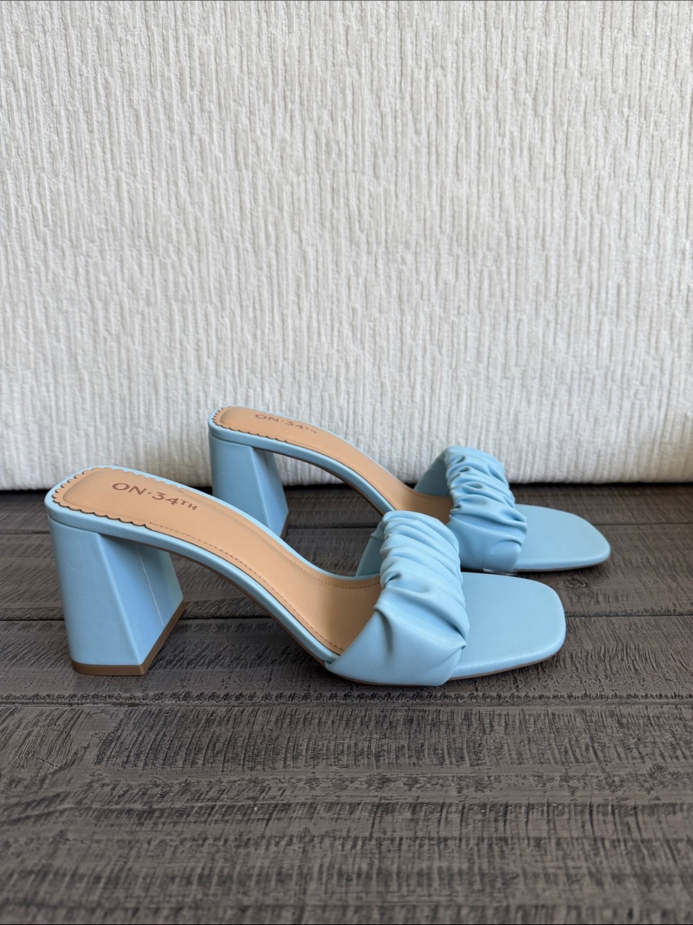 ON-34TH Light Blue Ruched Slide Mules